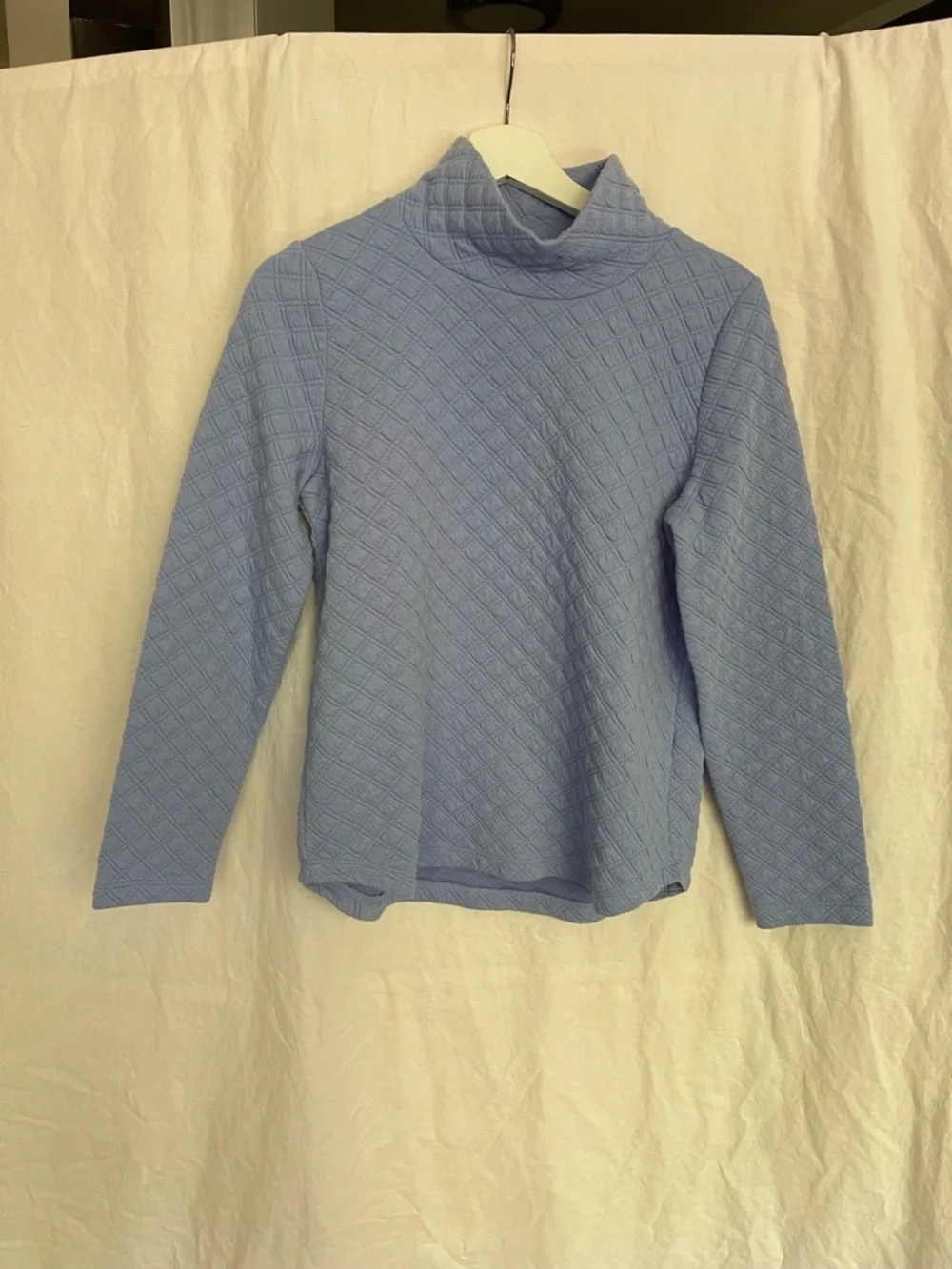 J. Crew Quilted Mockneck Pullover Periwinkle Diamond Knit Sweatshirt Size XS
